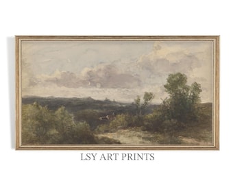 Frame TV Art Country Road Painting, Vintage Landscape Frame TV Art, Summer Country Farmhouse Cottagecore Wall Art Decor, Digital Download