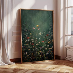 Wildflower Framed Wall Art, Vintage Botanical Landscape Print, Floral Decor, Modern Farmhouse Canvas Art, Field of Flowers Canvas Print