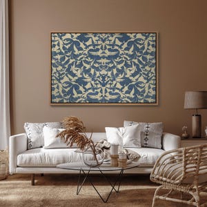 Vintage Bird Tapestry Wall Art, Framed Textile Animal Print, Large Canvas Wall Decor, Flying Birds Wall Hanging, Farmhouse Rustic Home Decor image 3