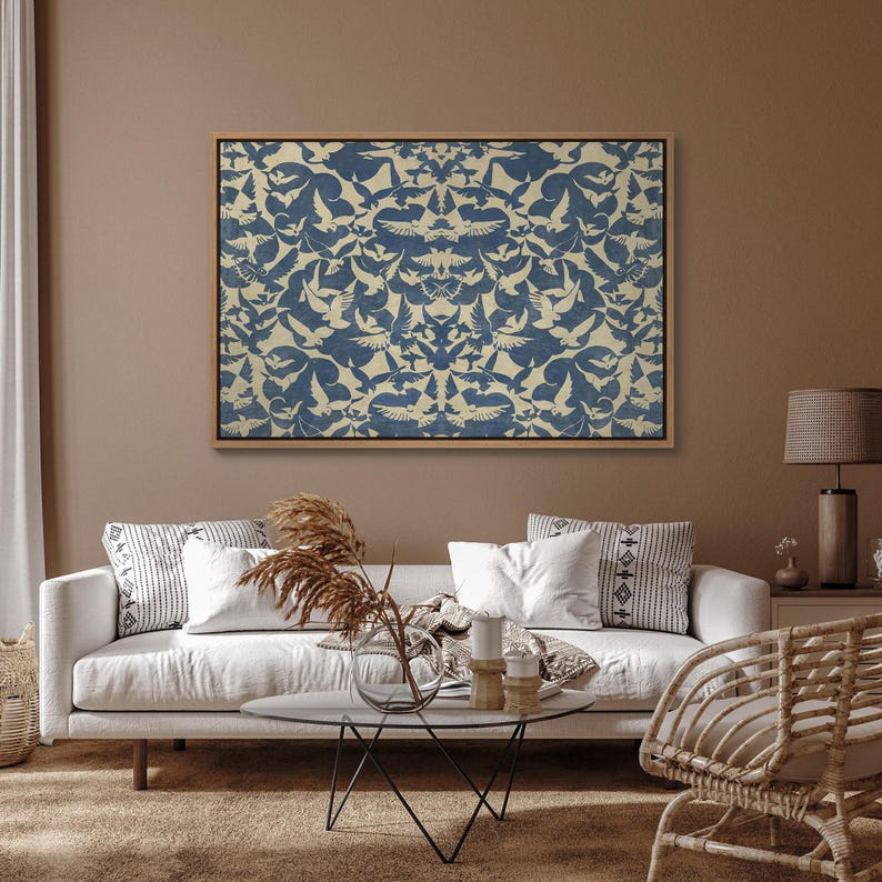 Vintage Bird Tapestry Wall Art, Framed Textile Animal Print, Large Canvas Wall Decor, Flying Birds Wall Hanging, Farmhouse Rustic Home Decor image 3