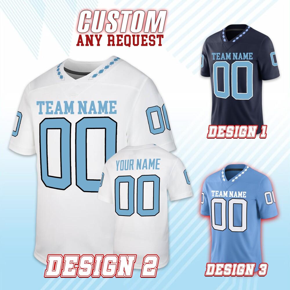Discover Custom North Carolina College Football Jersey, Custom Team Name Number Uniform Football Jersey, Tar Heel College Football