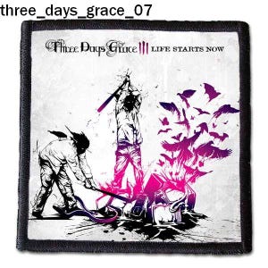 May include: Black and white album cover art for the band Three Days Grace. The album title is "Life Starts Now". The cover art features two figures in the foreground, one holding a baseball bat and the other holding a guitar. The background features a flock of birds flying in a swirling pattern.