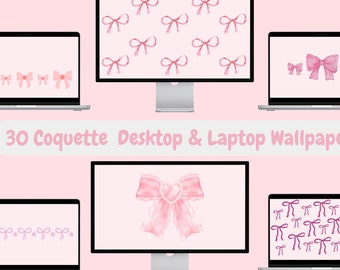 Coquette Pink Ribbon Wallpaper Bundle | 30 Soft Desktop Backgrounds (Digital Download)