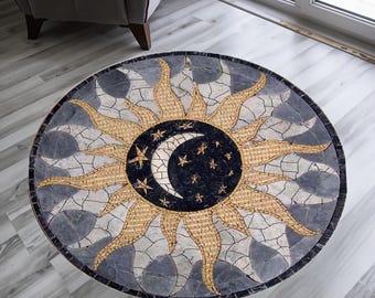 Sun Mosaic Pattern Rug: Non-Slip Floor Rug