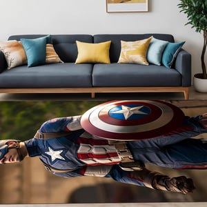 Tapijt met Captain America-patroon, Amerikaans, striptapijt, geweldig tapijt, superheld, hoes stripfiguur, tapijten voor woonkamer, cadeau voor verjaardag, venijn