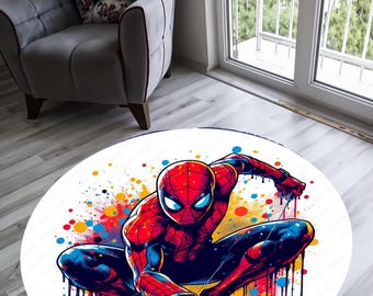 Runder Spider-Man-Teppich, Superhelden-Teppich, bunte Comic-Fußmatte, Jungenzimmer, Spielzimmer und Geburtstagsgeschenk