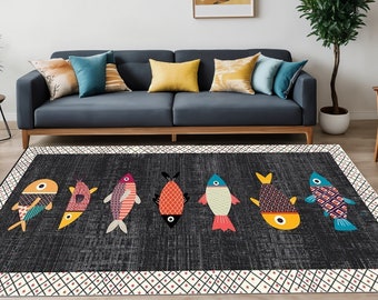 Alfombra con estampado de peces: Alfombra creativa de poliéster azul, alfombra con animales, alfombra con peces, alfombra con estampado de peces, alfombra azul, alfombra natural, alfombra creativa, alfombras para habitación