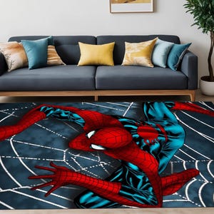 Magazine Cover,SpiderMan Rug,Spider Man Pattern Rug,Comic Rug,Amazing Rug,SuperHero Cartoon Character,Rugs For Living Room,kids room rug,web