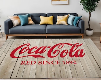 Alfombra de Coca Cola: Alfombra de Coca Cola, Decoración vintage de Coca Cola, Alfombra retro de refresco, Alfombra pop art, Regalo de Coca Cola, Logotipo de bebida roja, Decoración de sala de estar