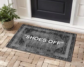 Funny Shoes Off Welcome Mat, Please Remove Shoes Doormat, Entryway Rug, Housewarming Gift, Modern Door Mat, Custom Welcome Rug
