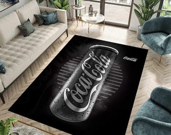 Alfombra Coca-Cola: Diseño retro de botella de Coca-Cola, alfombra retro Coca-Cola/alfombra suave, alfombra con el logotipo de Coca-Cola en estilo pop art, regalo único para el hogar, decoración de cocina negra