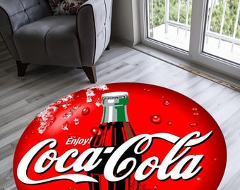 Coca Cola Rug,Drink Rug,Coke Rug,Cola Pattern Rug,Round Rug,Durable Tug,Washable Rug,Non-Slip Rug,Pink Rug,Creative Rug,Unique Rug