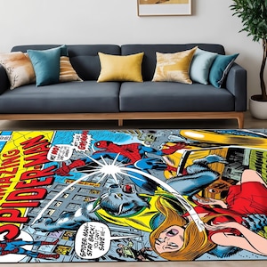 Spiderman Teppich, Spider Man Muster Teppich, Magazin Cover, Comic Teppich, Superheld, Cartoon Charakter, Teppich für Wohnzimmer, Kinderzimmerteppich