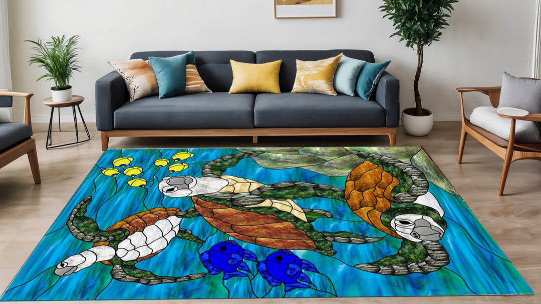 Turtle Rug Texture Sea Turtle Mosaic Pattern Rug: Ocean Art, Geometric Design - Etsy