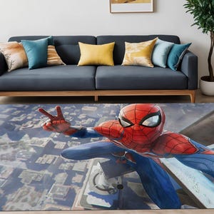 Spider-Man-tapijt, tapijt met spider-manpatroon, striptapijt, geweldig tapijt, superheld, hoes stripfiguur, tapijten voor woonkamer, cadeau voor verjaardag, venijn