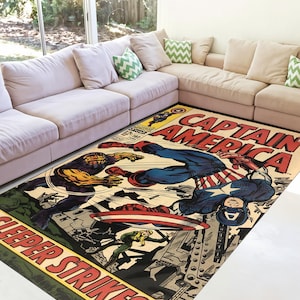 Tappeto Captain America, tappeto fantastico, supereroe, tappeto fantastico, personaggio dei cartoni animati, tappeto per sala cinema, tappeti per soggiorno, tappeti per camera da letto, tappeto per camera dei bambini