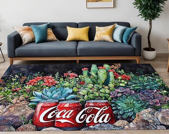 Alfombra de Coca Cola: Alfombra botánica, Decoración de sala, Alfombra de Coca Cola, Decoración vintage de Coca Cola, Alfombra retro de refresco, Regalo de Coca Cola