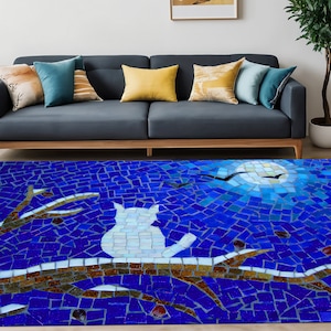 Cat Rug,Birds Pattern Rug,Art Rug,Nigt Themed Rug,Creative Rug,Rugs For Living Room,Carpet For Living Room,Gift For Him