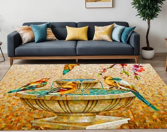 Mosaic Pattern Rug,Bird Rug,Birds Pattern Rug,Geometric Rug,Art Rug,Brown Rug,Creative Rug,Rugs For Living Room,Gift For Him