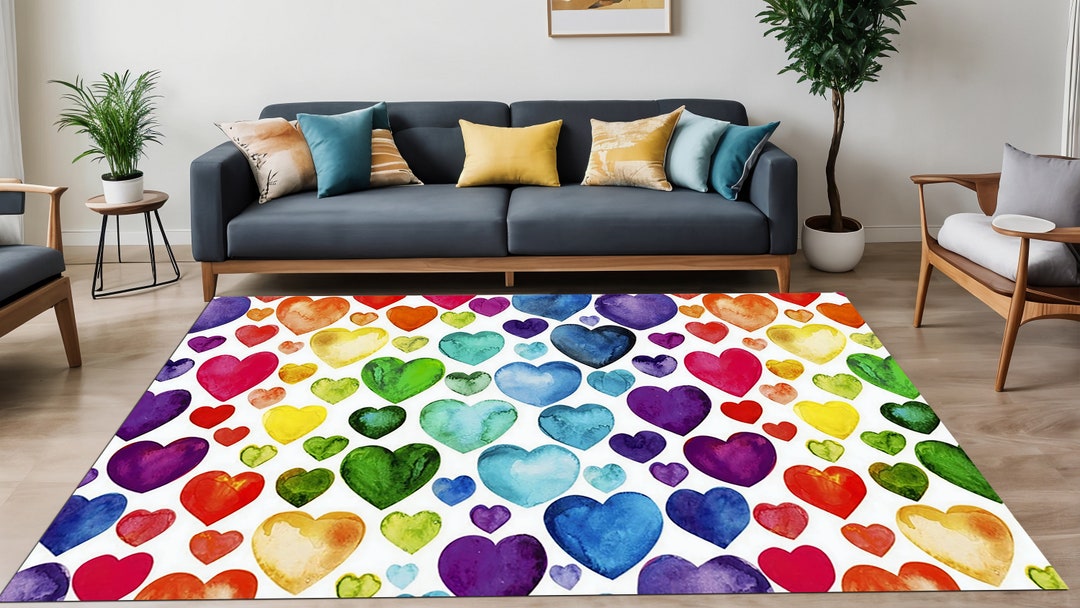 Rainbow Heart Pattern Rug - Colorful Kids Room Nursery Rug - Etsy