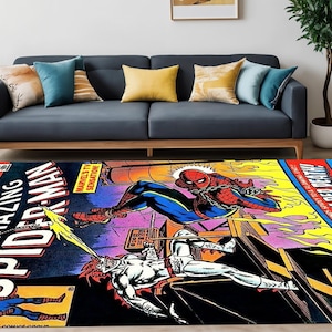 Magazine Cover,SpiderMan Rug,Spider Man Pattern Rug,Comic Rug,Amazing Rug,SuperHero Cartoon Character,Rugs For Living Room,kids room rug