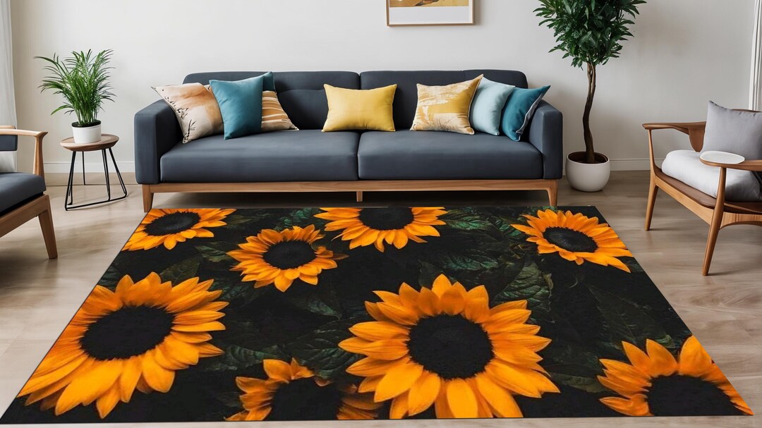 Sun Flowery Rug,sunflower Pattern Rug,floral Rug,flowery Rug,flowery ...