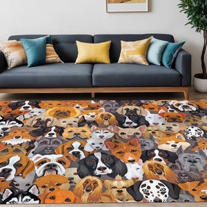 Hundemuster Teppich, Hundeliebhaber Teppich, Kinderzimmer Teppich, Babyzimmer Teppich, Geschenk für ihn, Schlafzimmerteppich, dekorativer Teppich für Wohnzimmer, Geschenk zum Geburtstag