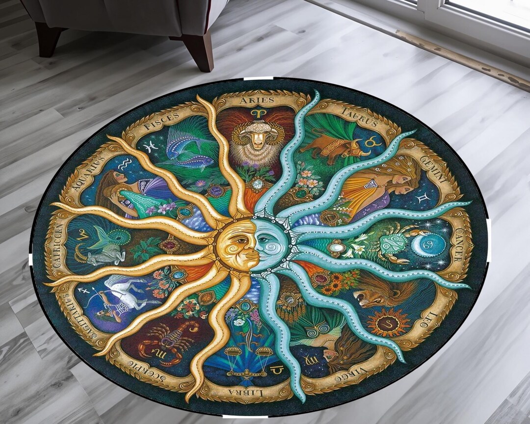 Room Sign Rugs Zodiac Signs Round Rug:space Pattern Floor Decor,zodiac Signs Rug,space ...