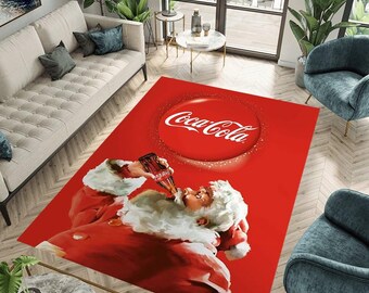 Coca Cola Santa Rug: Retro Coca-Cola Carpet | Classic Cola Logo Rug | Vintage Home Decor | Custom Drink Logo Mat, Retro Coke Bottle Rug