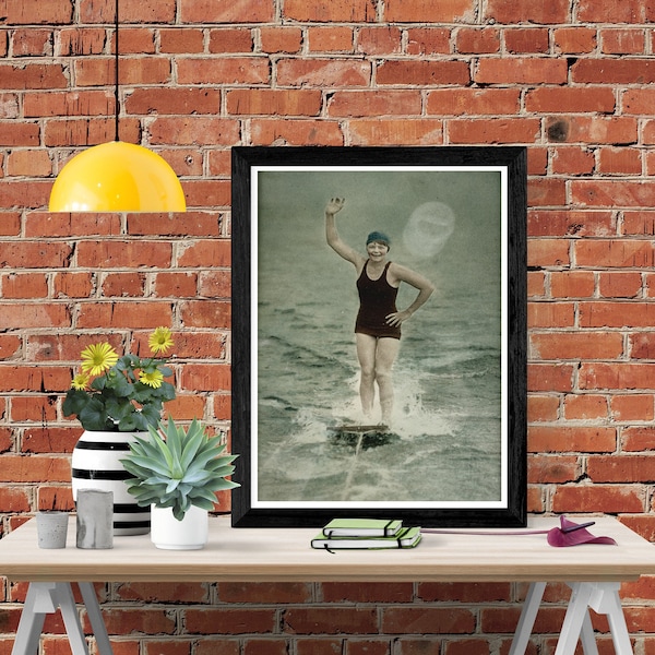 Printable Digital Download Vintage 1940s Photo of a Woman Water Skier in Bathing Suit Great for Party Invitations Scrapbooking Wall Art