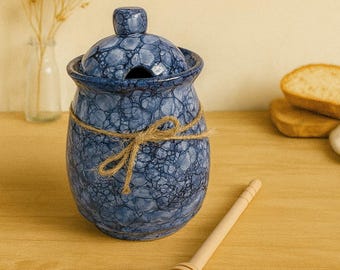 Ceramiczny słoik na miód zdobiony bąbelkami, 600 ml, ręcznie robiony słoik z pokrywką, dekoracyjny dodatek kuchenny