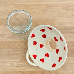 Ceramic funnel decorated with hearts, elegant and practical accessory for jams and preserves, high temperature resistant, handmade