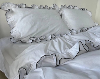 White Bedding in vintage style Bedding Set - Twin, Double, Queen, King Sizes - Personalized Duvet Covers, Pillow Cases, Full Coverage Sheets