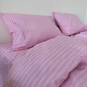 Pink Striped Duvet Cover | Cotton Duvet Cover | Twin, Full, Queen, Double, King, Custom Size
