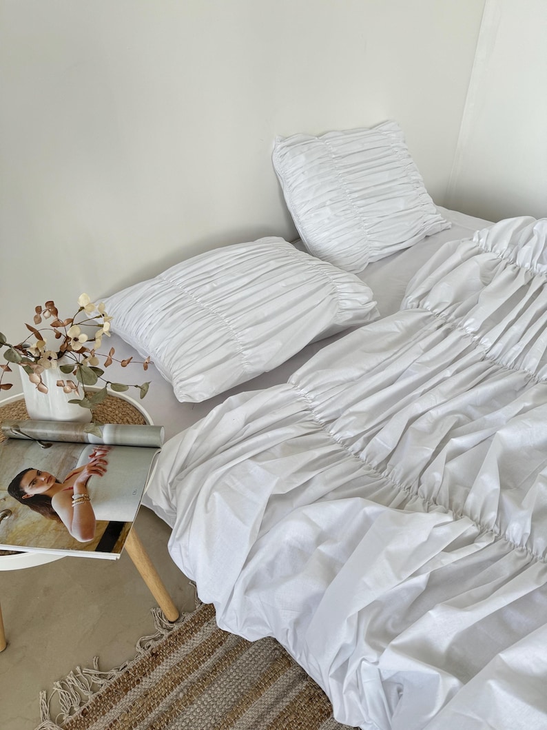 Luxury Ruffle Bedding 100 Cotton Set 4 Pcs Pillow Cases, Duvet Cover