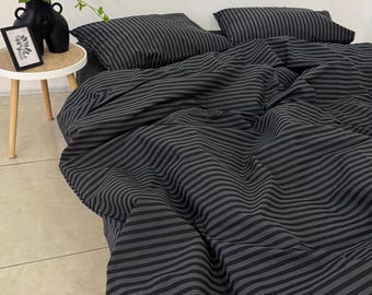 Black Striped Cotton Duvet Cover