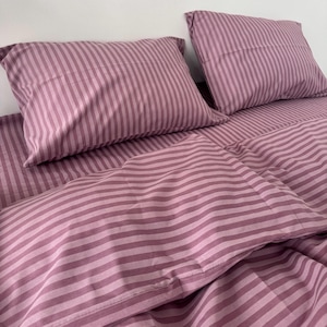 Stripe Powder Bedding Set: Duvet Cover, Pillowcases, Flat or Fitted Sheet – Custom Sizes Available