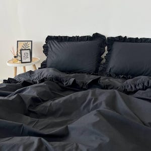 Black Ruffled Bedding 100% Cotton 4 Piece Set : Duvet Cover, 2 ...