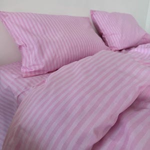 Pink Striped Cotton Bedding Set: Duvet Cover, Pillowcases, Sheet (4pcs