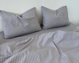 Striped Cotton Bedding Set: Duvet Cover, Pillowcases, Fitted Sheet
