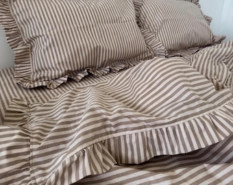 Beige Striped Cotton Duvet Cover