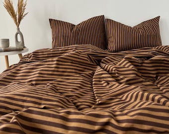 Brown/Beige Striped Duvet Cover | Cotton Duvet Cover | Twin, Full, Queen, Double, King, Custom Size