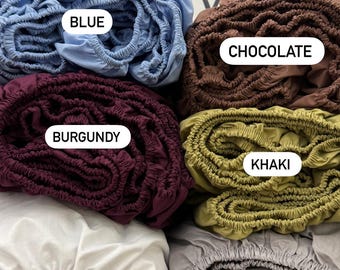 Solid Color Fitted Sheet - Elastic Bed Sheet for Comfortable Sleep, Soft Cotton Sheet Bedding  in Various Colors