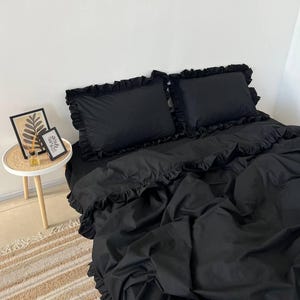 Black Ruffle Bedding 100% Cotton 4 Piece Set : Duvet Cover, 2 ...