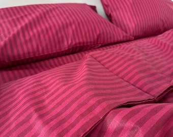 Red Striped Duvet Cover | Cotton Duvet Cover | Twin, Full, Queen, Double, King, Custom Size
