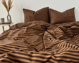 Brown and Beige Bedding - Set 4 pc - Duvet Cover, Flat or Fitted Sheet,Pillow Case. Full, Twin, Double, Queen, King, Custom Size