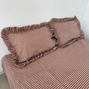 Lot de 2 taies d'oreiller rayées 100 % coton. Taies d'oreiller à volants. Taille personnalisée