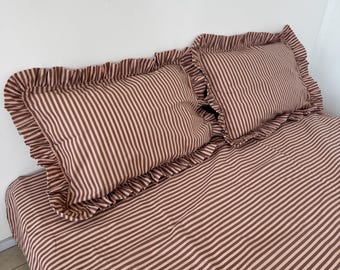 Set of 2 Striped Pillowcases 100% Cotton. Ruffled Pillowcases. Custom size
