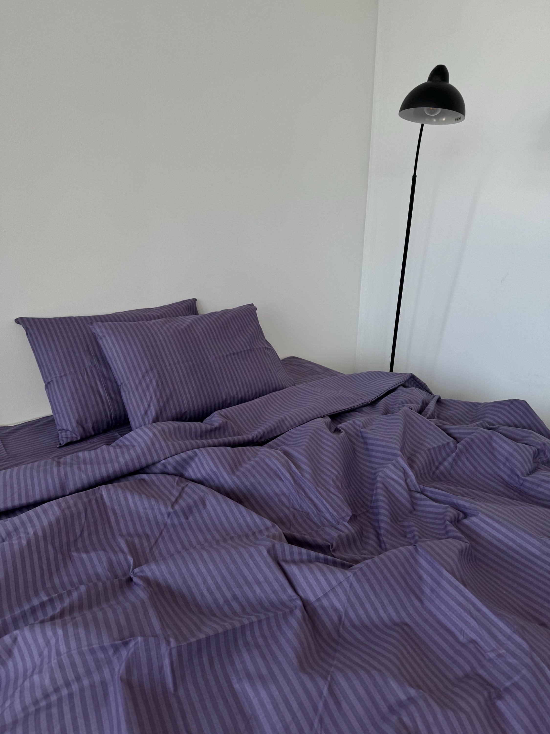 Purple Striped Bedding Set 4 pcs - Duvet Cover , Pillowcases, Fitted or Flat Sheet . Twin, Queen, King, Custom Size