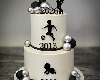 MINIOWELOVE | Adorno para pastel personalizado con silueta de hombre y fechas | Decoración personalizada para pastel de cumpleaños | Adorno para pastel de aniversario | Decoración para pastel pequeño